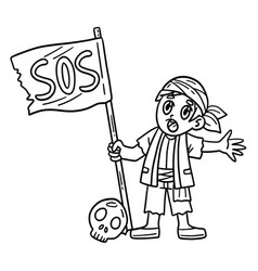 Pirate With Sos Flag Isolated Coloring Page