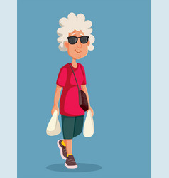 Cool Senior Woman Going Shopping Cartoon