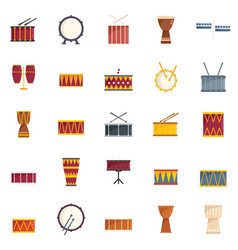 Drum Icons Set Flat Instrument Music