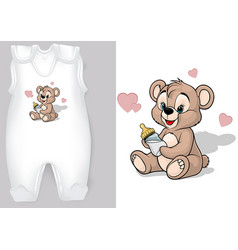 White Baby Rompers With A Teddy Bear