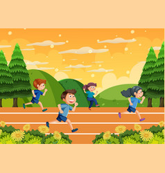 Active Children Running And Laughing Outdoor