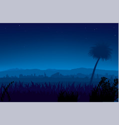 Night Landscape With Palm Tree And City