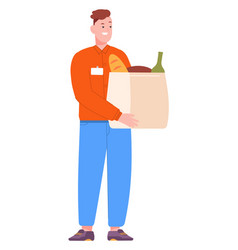 Man Hold Paper Bag With Groceries Food Purchases