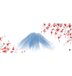 Sakura Blossom And Fujiyama Mountain On White