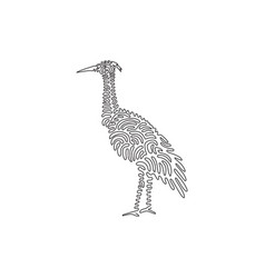 Single One Line Drawing Of Cute Heron Standing