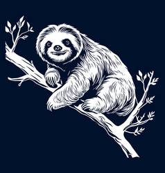 Sloth On A Tree Branch In Black And White Style