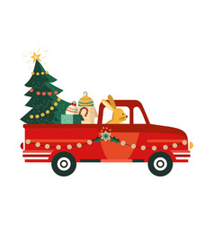 Rabbit Deliver Christmas Tree By Truck Icon