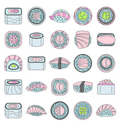 Asian Sushi Roll Icon Set Color