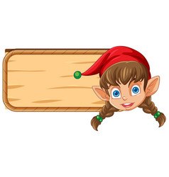 Cartoon Elf Peeking Behind A Wooden Sign