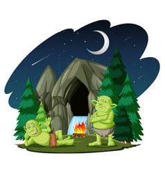 Goblin Or Troll With Stone Cave Cartoon Style