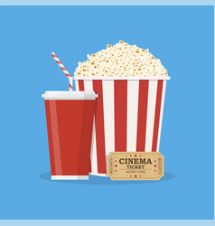 Popcorn With Cup Of Soda And Cinema Ticket