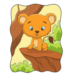 Cartoon A Lion Cub Sitting Proudly On A Cliff