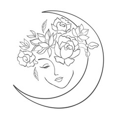 Woman Head With Florals And Moon