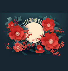 Chinese New Year Greeting Card With Red Flowers