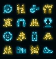 Greco-roman Wrestling Icons Set Neon