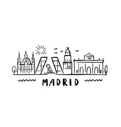 City Of Madrid In Sketch Style On White Landmarks