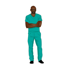 Male Black Medical Technician Wearing Green Scrubs