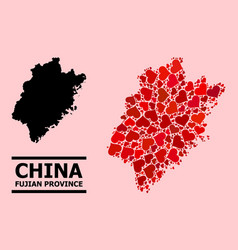 Red Love Heart Mosaic Map Fujian Province