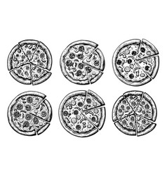 Hand Drawn Set Of Pizza Top View