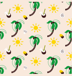 Tropical Doodle Seamless Pattern Palm Sun