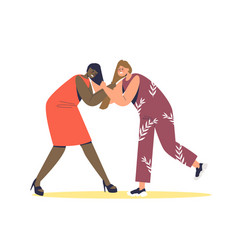 Two Women Fighting And Pulling Hair Angry Cartoon