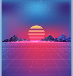 80s style landscape with grid texture in neon Vector Image