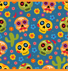 Seamless Pattern With Colourful Sugar Skulls