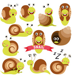 Set Digital Collage Of Cute Snail