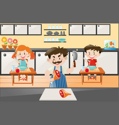 Chef Cooking For Two Kids In Kitchen