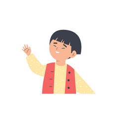 Happy Asian Boy Waving His Hand Flat