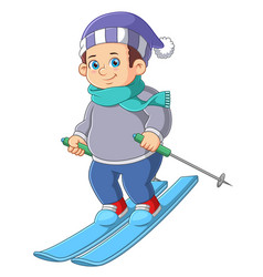 Young Skier Wearing Waving Scarf Having Fun