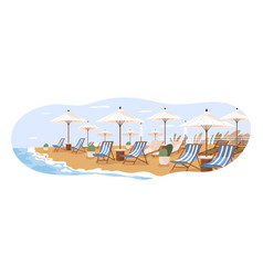 Chaise Lounges Umbrellas At Luxury Sand Beach