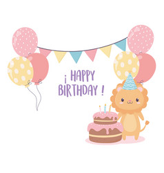 Happy Birthday Lion Cake Balloons Flags