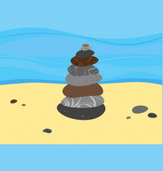 Stone Cairn On Beach Pyramid Rocks