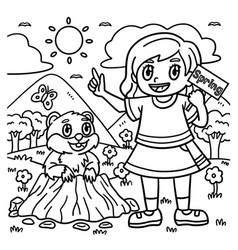 Girl And Groundhog Coloring Page For Kids