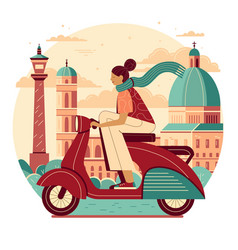 Girl Riding Retro Scooter In Italian City