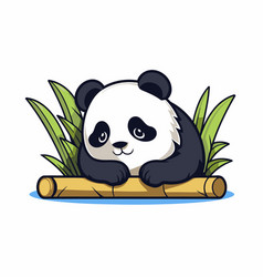 Panda Bear Sitting On Bamboo In Cartoon Style