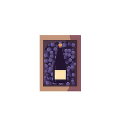 Isolated Wine Bottle Inside Grapes Box