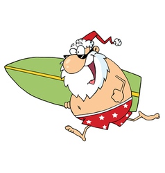 Santa Running On A Beach With A Surfboard