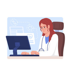 Doctor Works On Computer Flat Concept