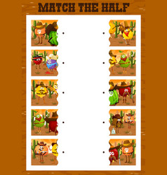 Match The Half Of Cartoon Fruit Western Cowboys