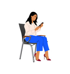 Young Woman Sitting In Office Chair Using Phone