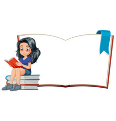 Cartoon Of A Girl Reading On Stack Books