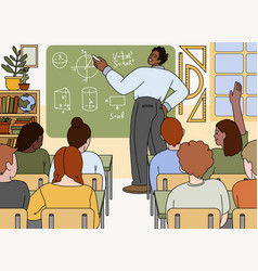 Flat School Man Teacher Standing At Chalkboard