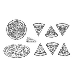 Pizza Hand Drawn Sketches Set Italian Food