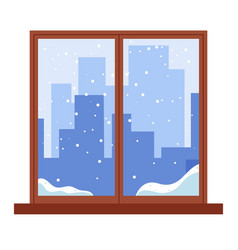 Cartoon Window With Winter Landscape Falling