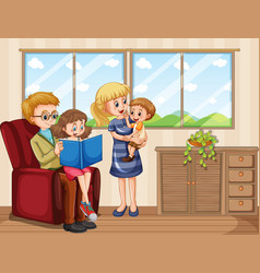 Family Member Cartoon Character In Living Room