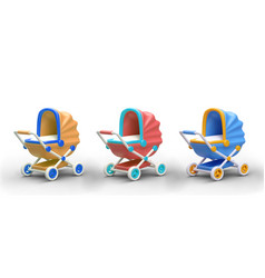 3d Baby Stroller In Yellow Blue And Red Colors