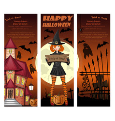 Halloween Cards Set With Girl In Witch Costume