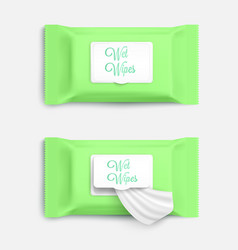 Wet Wipes Set Green Packages Mockup Realistic